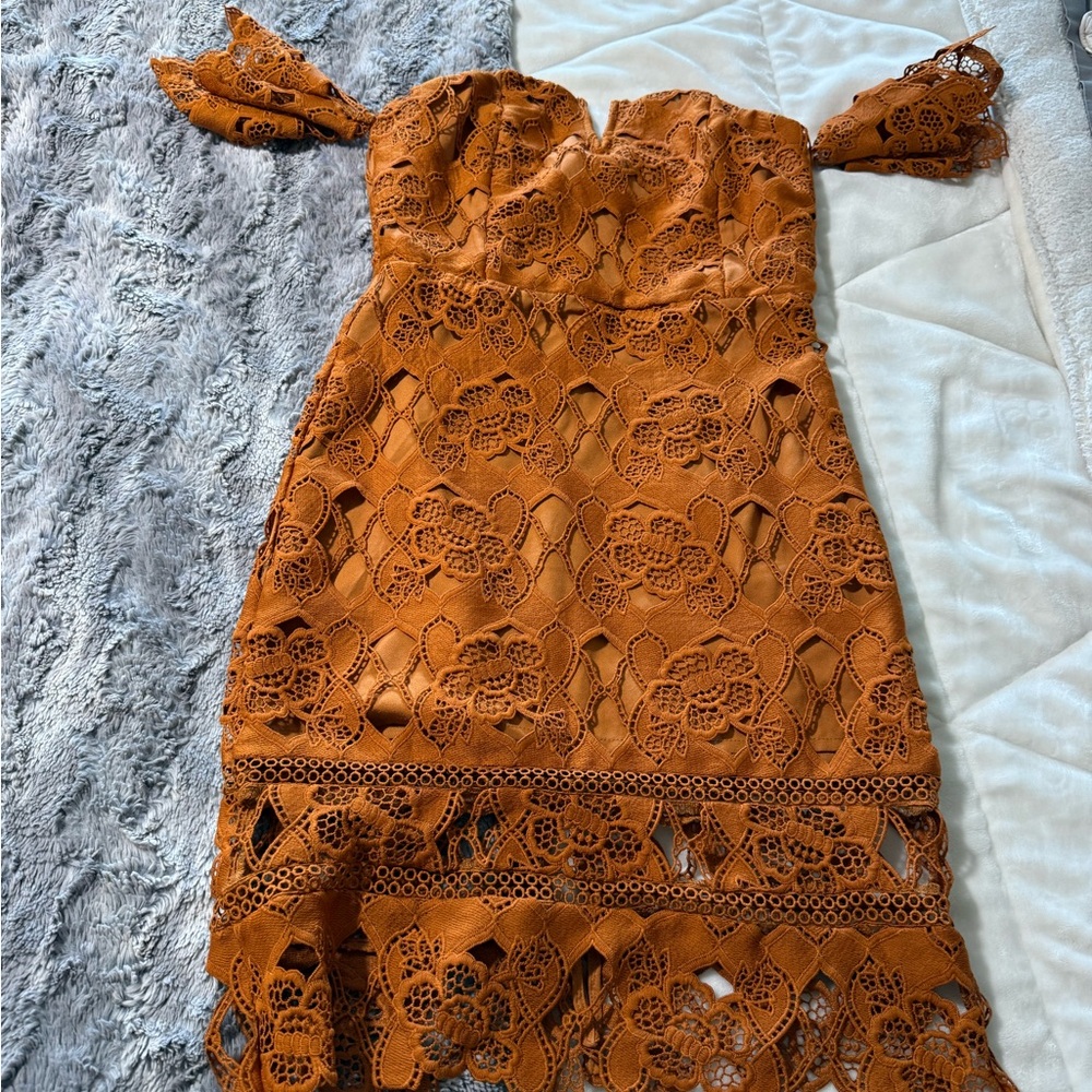 J.O.A. Strapless Lace Dress in Orange